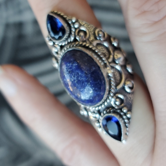 New Lapis Lazuli & Blue Topaz 925 Silver Statement Ring. - Picture 12 of 15